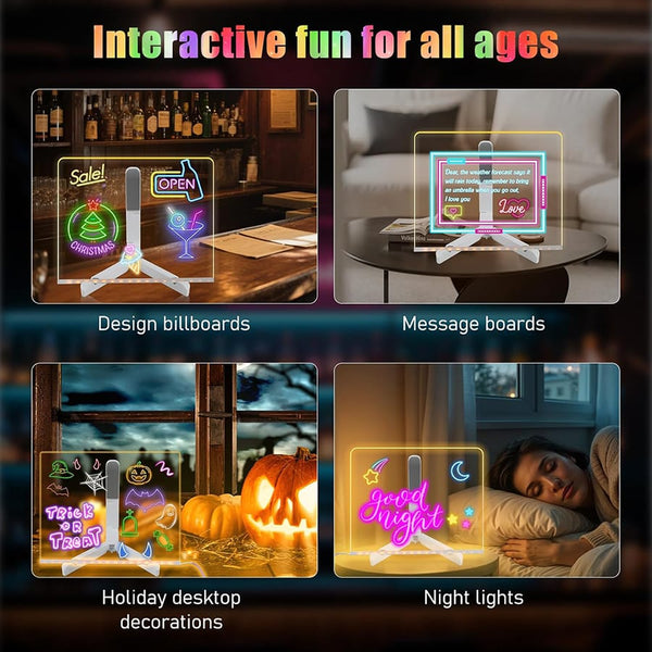 LED Light-Up Acrylic Dry Erase Board 15x15cm – With Markers & Cleaning Cloth